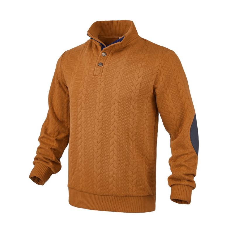 Men's Casual Jacquard Button Stand Collar Patchwork Long Sleeve Sweatshirt 73358660M