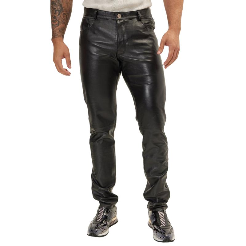 Men's Vintage Casual Solid Color Leather Pants 94833584F