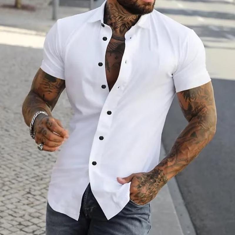 Camisa deportiva de manga corta con solapa lisa para hombre 23811118Z