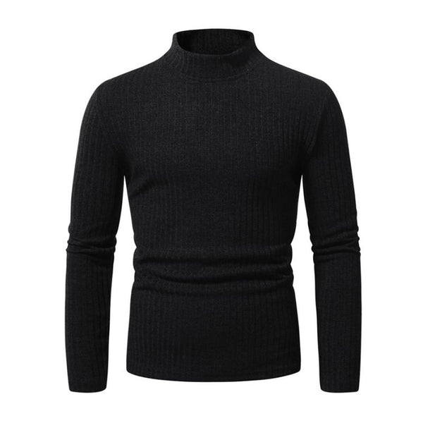 Men's Casual Rib Stripe Half-high Collar Slim Long-sleeved T-shirt 10867010M