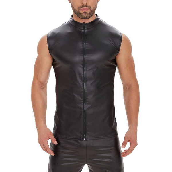 Men's Sexy Matte PU Stand Collar Zipper Slim Fit Vest 03846343M