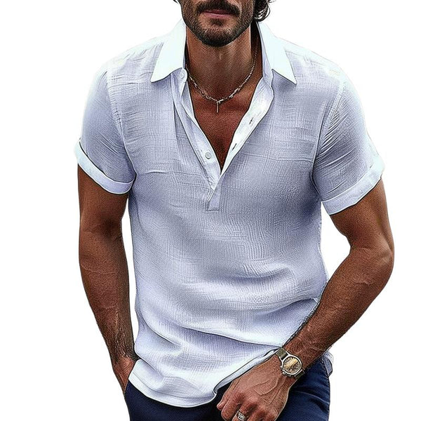 Men's Casual Cotton and Linen Short-sleeved Shirt 27159114TO