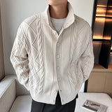 Men's Solid Color Cable Stand Collar Single Breasted Knit Cardigan 49962548Z