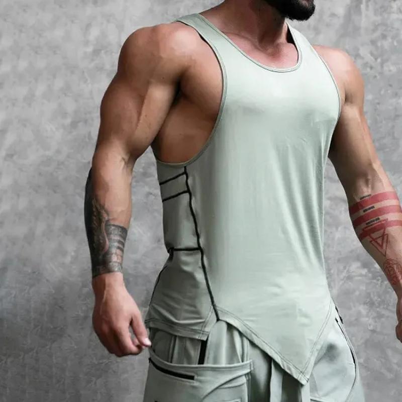 Men's Solid Irregular Hem Sleeveless Fitness Sports Tank Top 59534186Z
