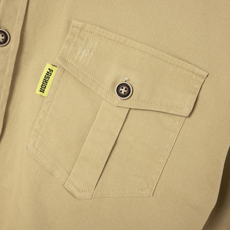 Men's Solid Cotton Lapel Flap Pockets Casual Shirt 92377753Z