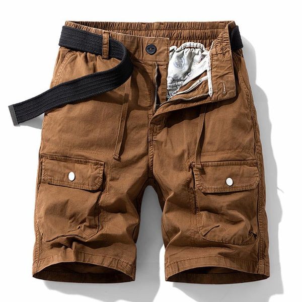 Men's Casual Washed Cotton Multi-Pocket Straight Cargo Shorts (Belt Excluded) 14086604M