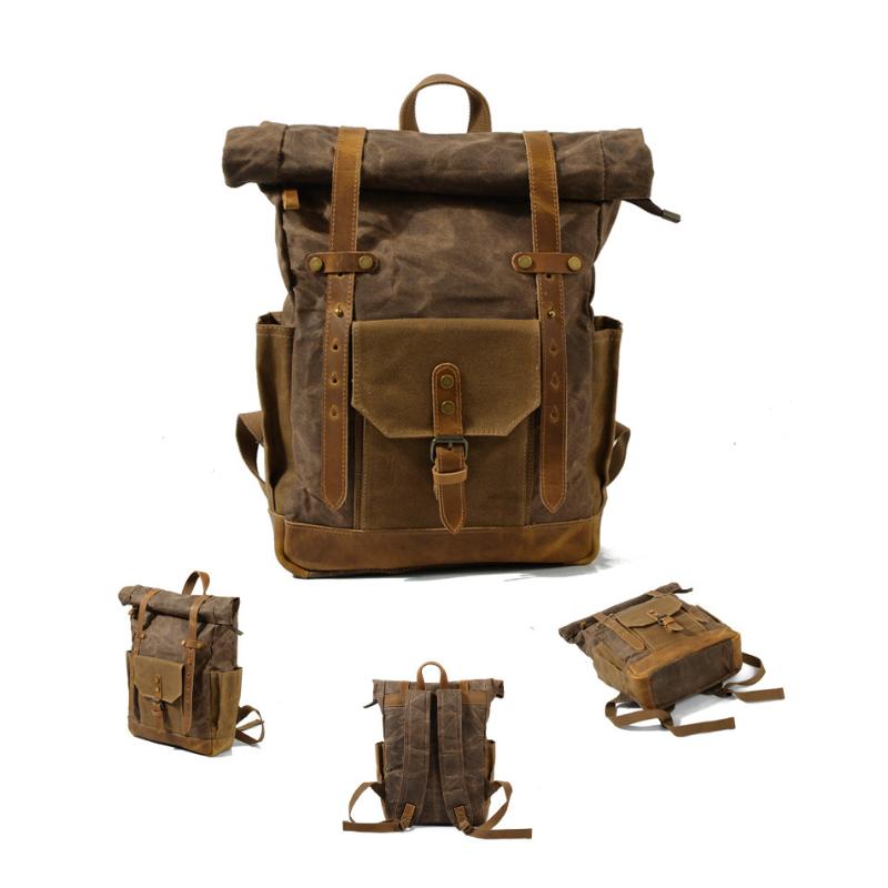 Men's Vintage Contrast Waterproof Canvas Multi-Pocket Backpack 05291124Y