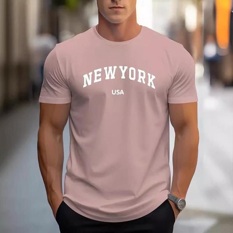 Men's Letter Print Round Neck Short Sleeve T-shirt 10912224Z