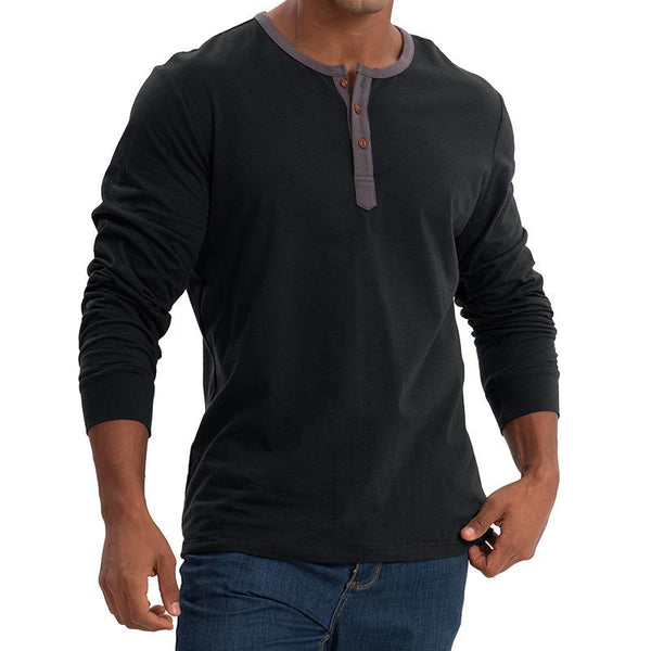 Men's Casual Colorblock Round Neck Button Neck Long Sleeve T-Shirt 30916232Y