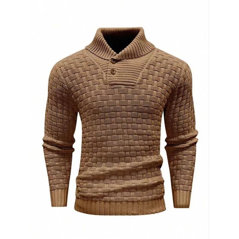 Men's Casual Jacquard Knit Lapel Sweater 15858753Y