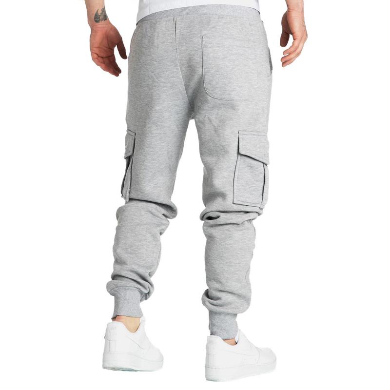 Men's Solid Fleece Multi-pocket Elastic Waist Sports Trousers 90538121Z