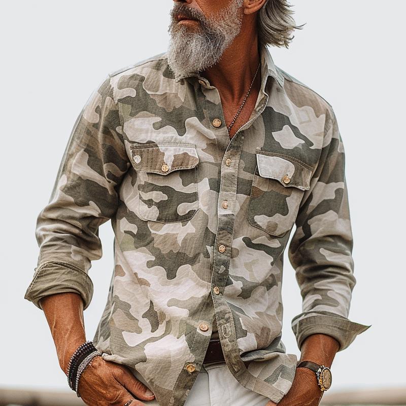 Chemise cargo à revers camouflage avec poche poitrine pour homme 72098909Z