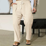 Men's Solid Color Loose Cotton And Linen Casual Pants 16155535Z