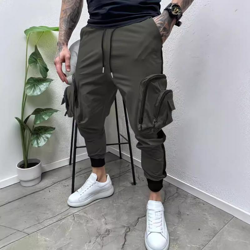 Men's Casual Solid Color Zipper Multi-Pocket Colorblock Cargo Pants 01673675Y