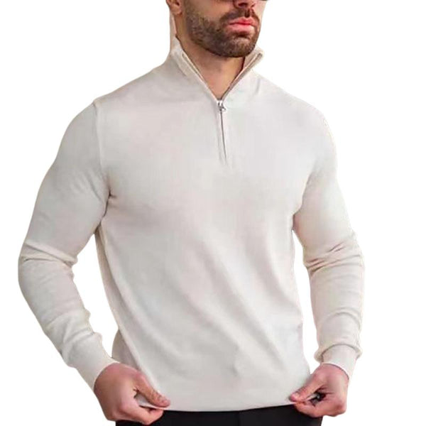 Men's Casual Zipper Stand Collar Knitted Pullover Sweater 84176613M