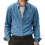 Men's Denim Lapel Breast Pocket Long Sleeve Casual Shirt 50101489Z