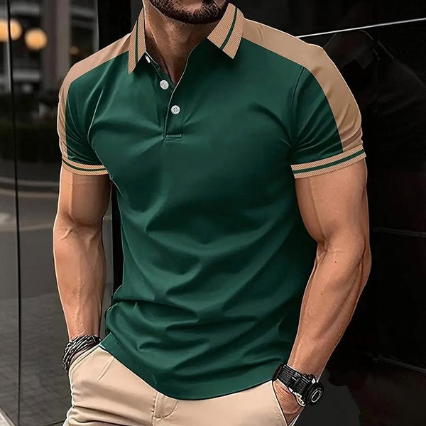 Men's Colorblock Lapel Short Sleeve Polo Shirt 80452741Z