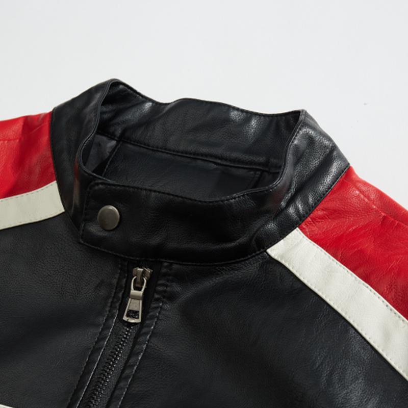 Men's Fashion Color Block Zipper Biker Leather Jacket 98247598Z