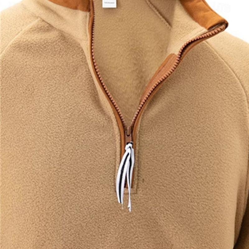 Men's Casual Solid Color Polar Fleece Half-Zip Stand Collar Long-Sleeved Sweatshirt 12323732Y