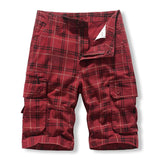Men's Casual Plaid Cotton Washed Multi-Pocket Straight Cargo Shorts 95585669M