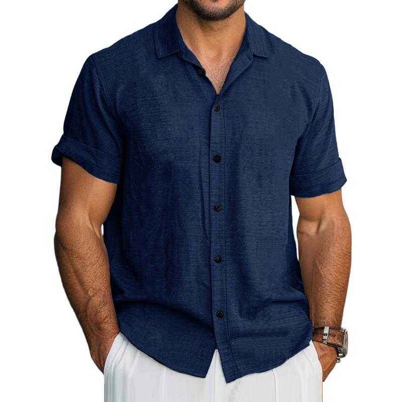 Men's Cotton And Linen Short-Sleeved Shirt 86542844Y