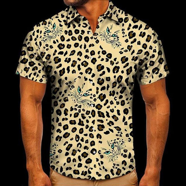 Men's Leopard Graphic Lapel Short Sleeve Casual Shirt 64606141Z