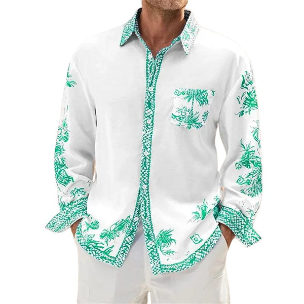 Men's Casual Hawaiian Print Long Sleeve Shirt 01869950X