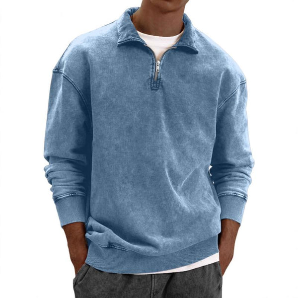 Men's Solid Color Zipper Lapel Long Sleeve Sweatshirt 89061715Z