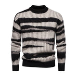 Men's Casual Round Neck Striped Jacquard Pullover Knitted Sweater 81846774M