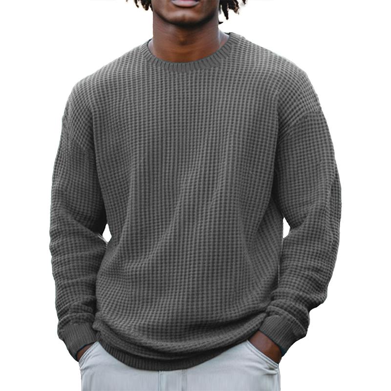 Men's Solid Color Waffle Round Neck Long Sleeve Sweatshirt 95420284Z