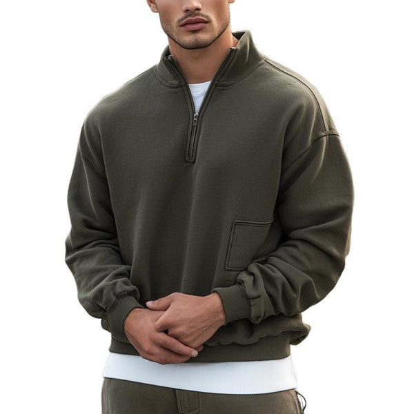 Men's Army Green Half Zip Stand Collar Sweatshirt 78176751U