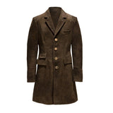 Men's Vintage Suede Lapel Multi-Pocket Single-Breasted Mid-Length Coat 07038109Y