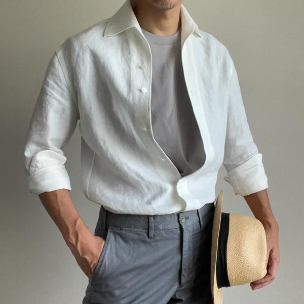 Men's Solid Color Lapel Long Sleeve Shirt 49527186Y