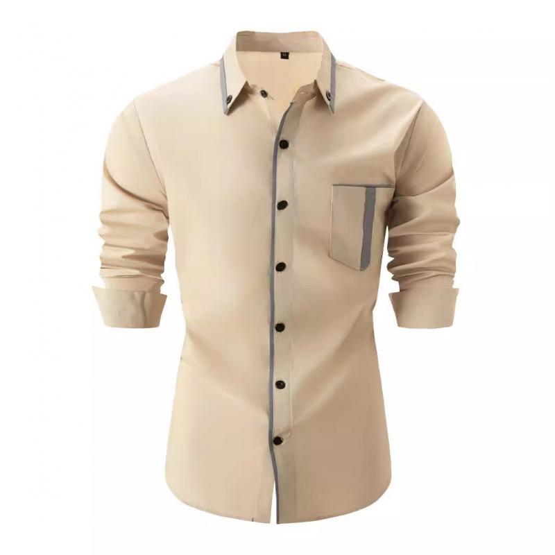 Men's Vintage Contrast Patchwork Slim Lapel Long-Sleeved Shirt 99949805M