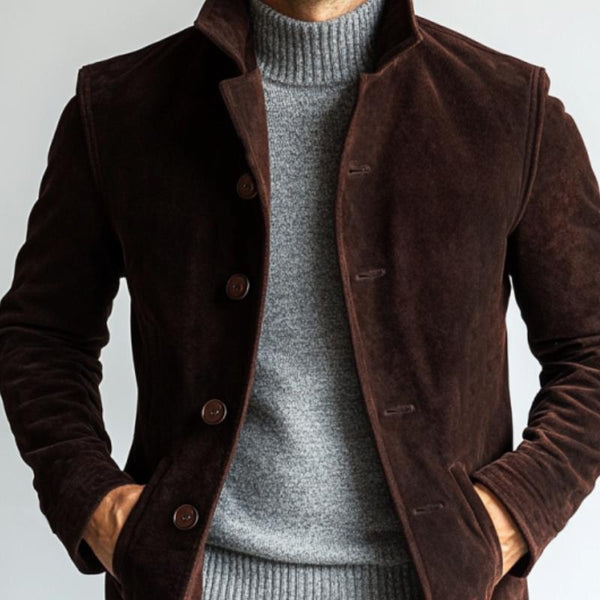 Men's Casual Solid Suede Single Breasted Mid-Length Coat 94491369Y