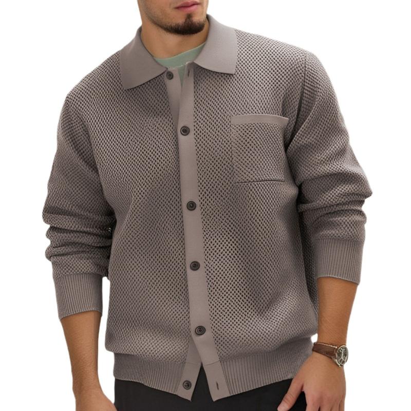 Men's Casual Solid Color Lapel Patch Pocket Knitted Cardigan 79317999M