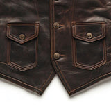 Men's Vintage Leather V-Neck Single Breasted Slim Fit Vest 22523774M