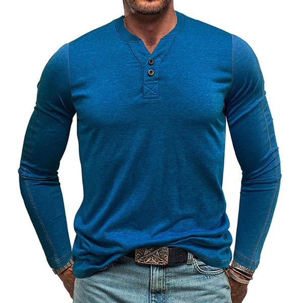 Men's Solid Henley Collar Long Sleeve T-shirt 42877143Z