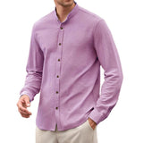 Men's Casual Solid Color Stand Collar Long Sleeve Shirt 13279136Y