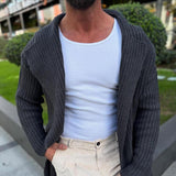 Men's Fashion Solid Color Holes Lapel Long Sleeve Knit Cardigan 36629153Z