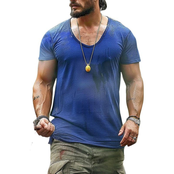Men's Retro Casual Solid Color Short Sleeve T-Shirt 21848384TO