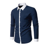 Men's Fashion Colorblock Patchwork Lapel Slim Fit Long Sleeve Shirt 34804991M