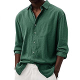 Men's Casual Solid Color Lapel Loose Long-sleeved Shirt 26047947M