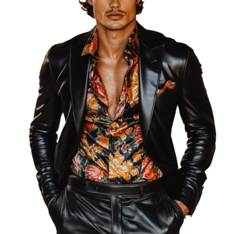 Men's Classic Casual Sicilian Style Slim Fit Single Breasted Leather Blazer 96300063K