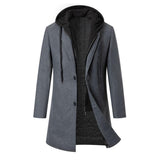 Men's Solid Color Padded Hooded Mid-Length Woolen Coat 99815270Y