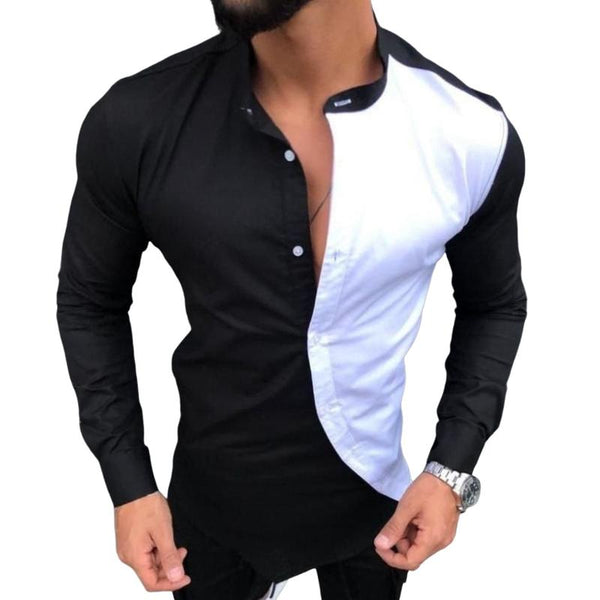 Men's Casual Stand Collar Colorblock Long Sleeve Shirt 82004148TO