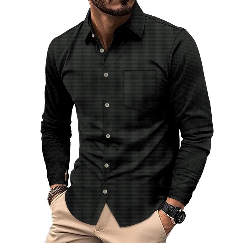 Men's Waffle Solid Long Sleeve Shirt 91367481X