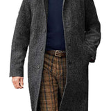 Men's Vintage Classic Knee-Length Pocket Button Wool Coat 00018130K