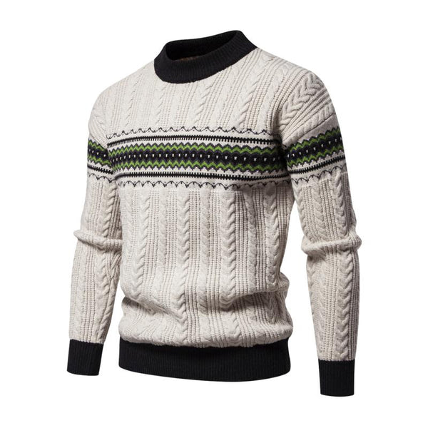 Men's Vintage Colorblock Jacquard Crew Neck Knitted Pullover Sweater 58865522M