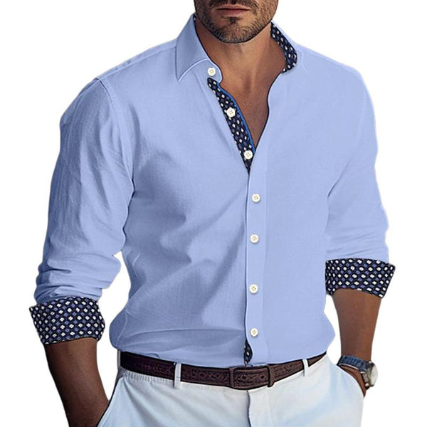 Men's Printed Colorblock Lapel Long Sleeve Shirt 24410345Y